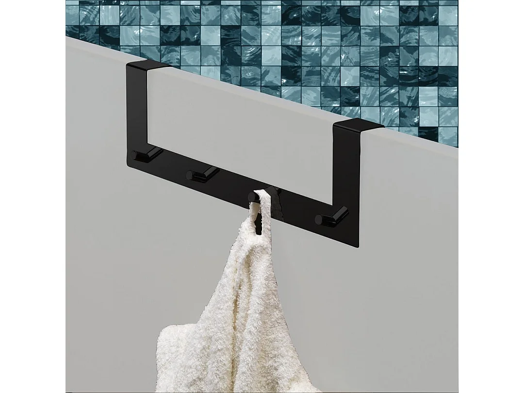 Porte-Manteau Noir Mat Avec 4 Crochets