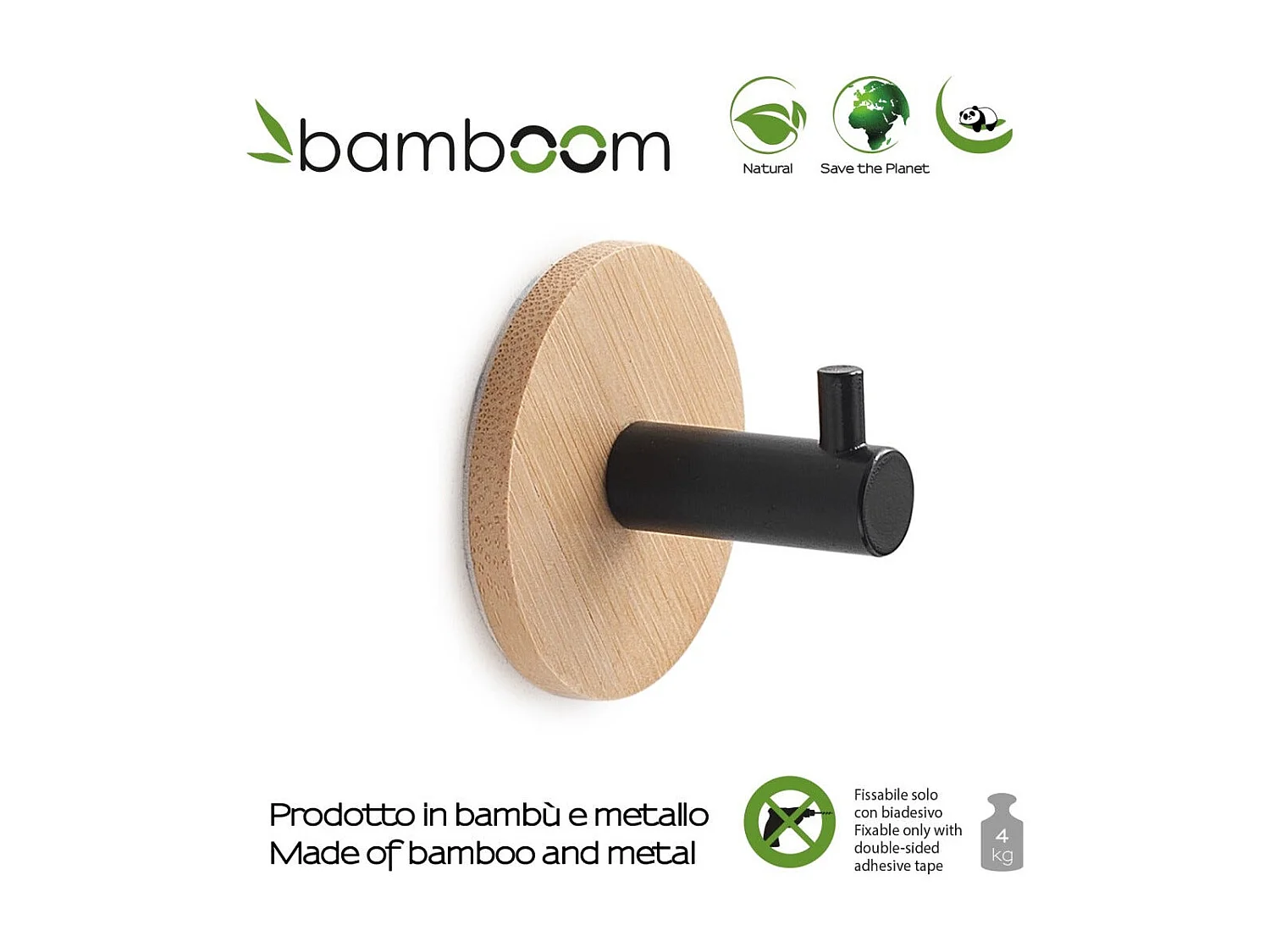 Cintre En Bambou Avec Crochet En Métal Noir