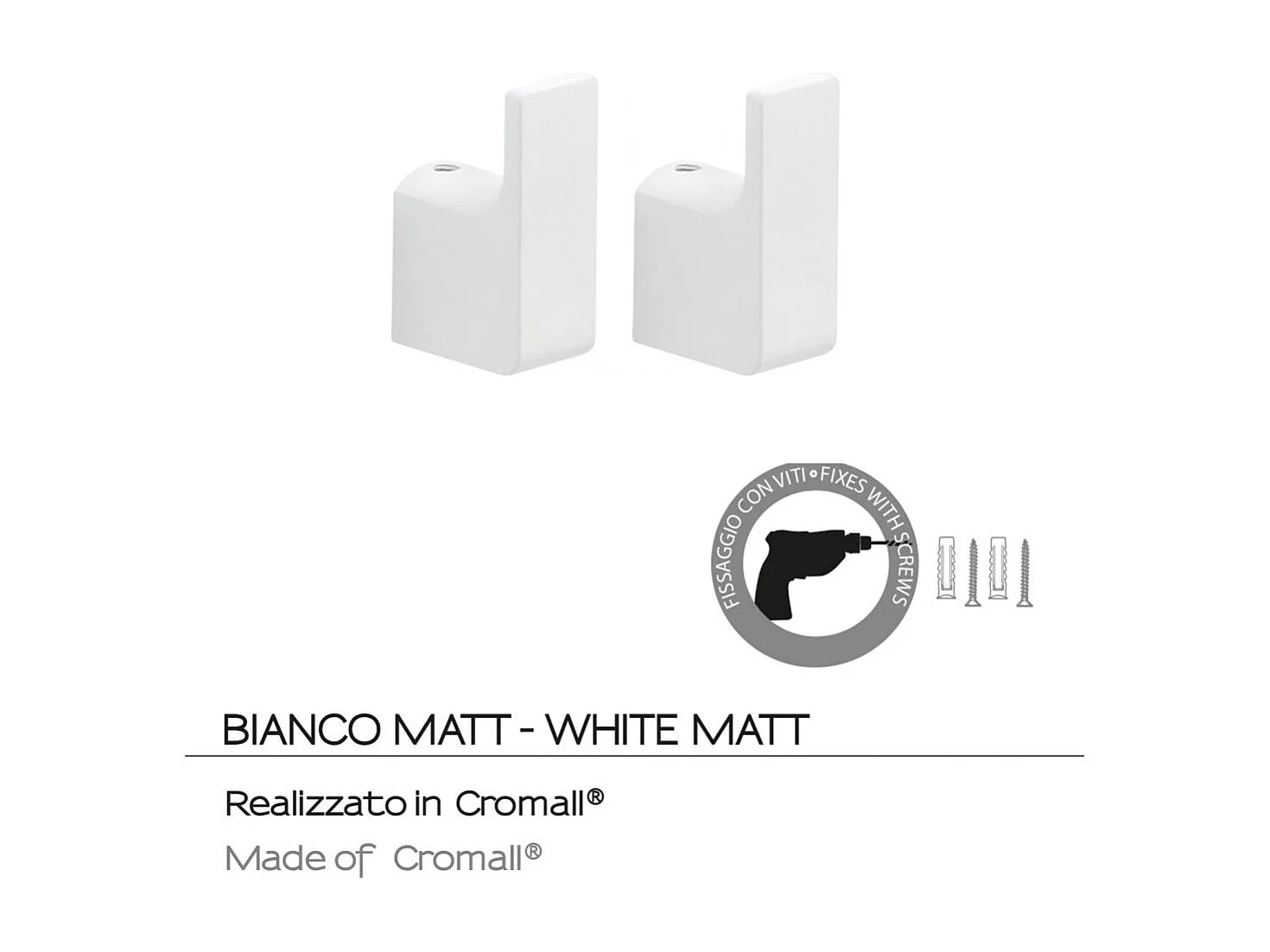 Cintres Pack 2 Pcs Laiton Chromé Blanc Mat - Fixation Par Vis Incluse | Giacinto