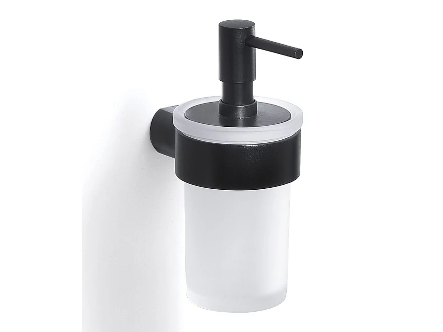 Distributeur De Savon Noir Mat Avec Récipient En Verre Et Fixation Murale | Palazzo