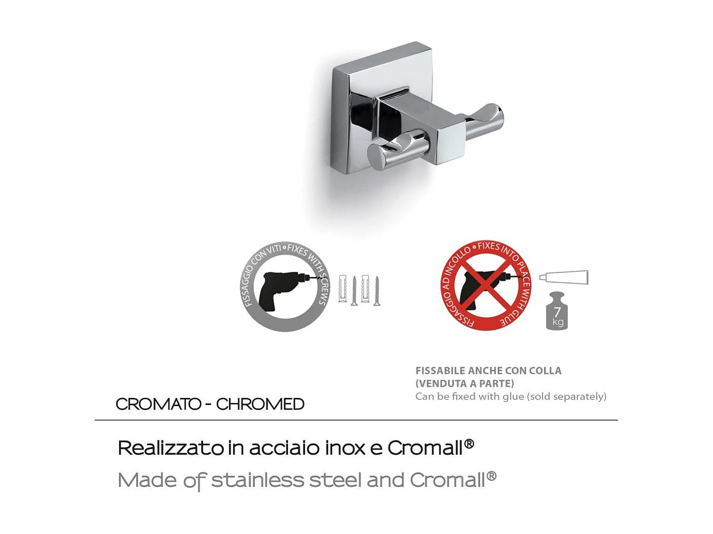 Double Porte-Manteau Mural En Acier Inoxydable Chromé