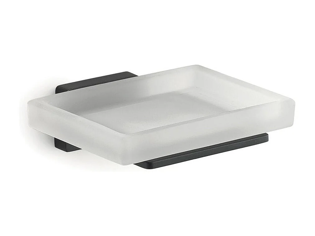 Porte-Savon En Verre Satiné Support Noir | Atene