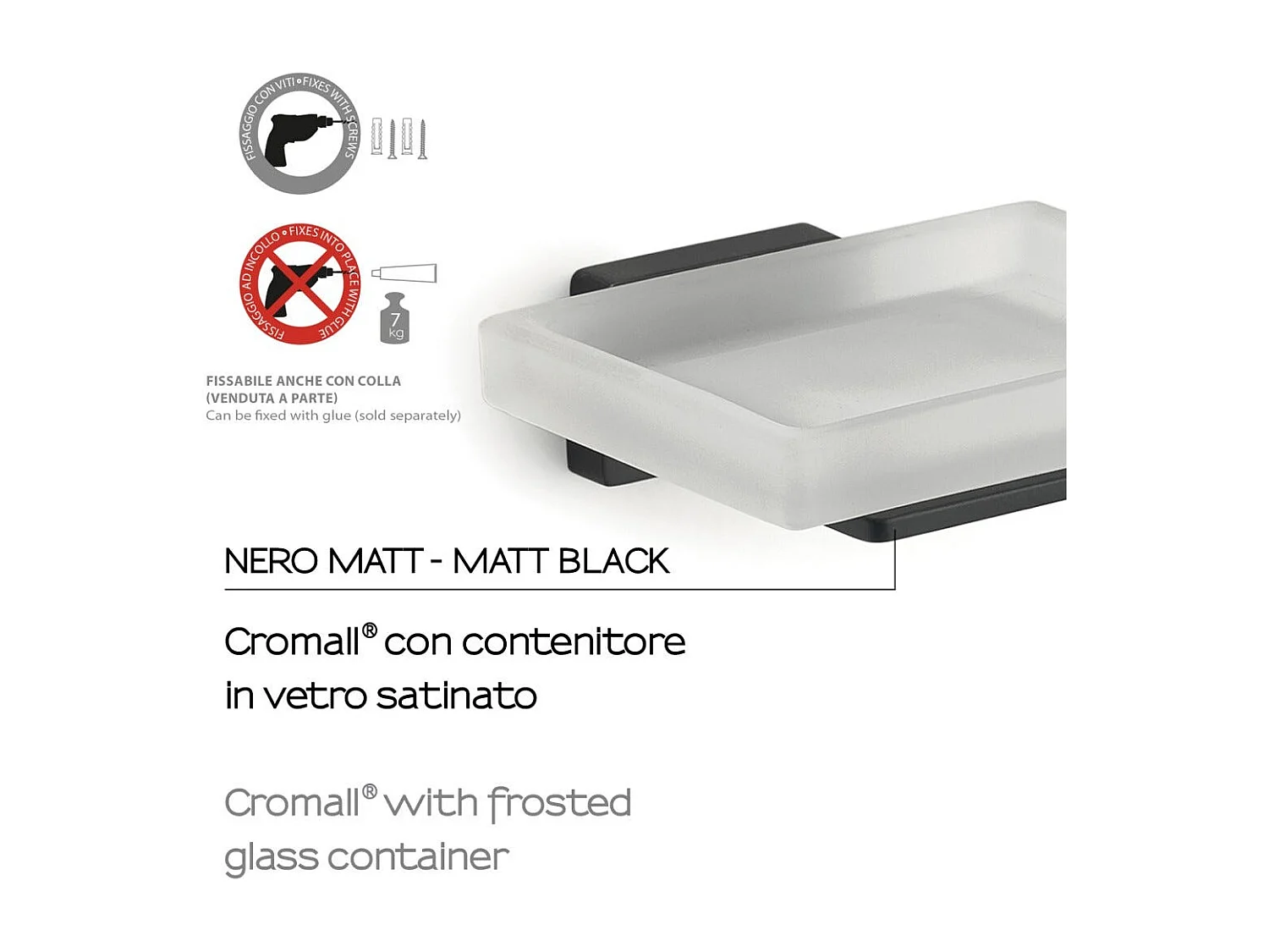 Porte-Savon En Verre Satiné Support Noir | Atene