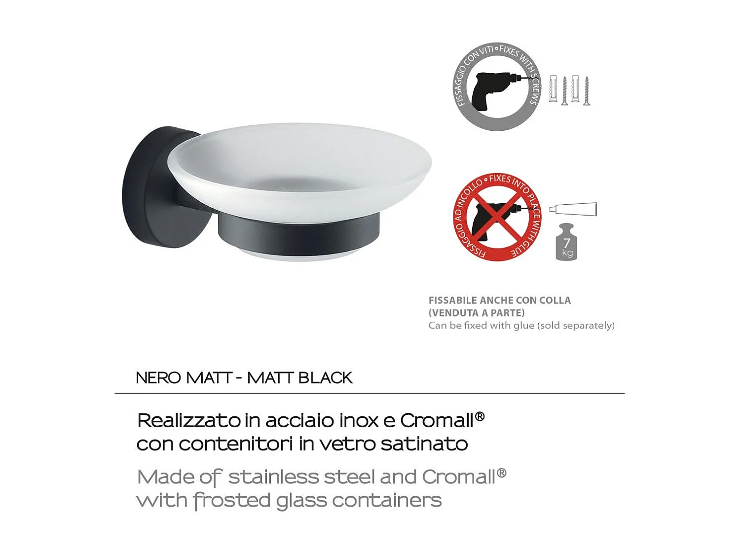 Porte-Savon Mural En Verre Et Acier Inoxydable Noir Mat | Violetta