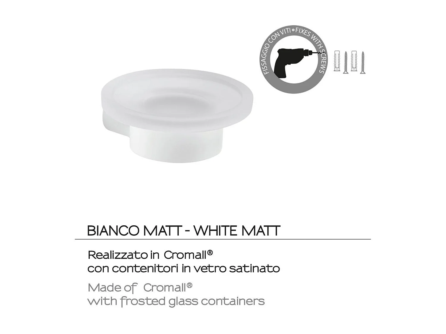Porte-Savon En Verre/Laiton Chromé Blanc Mat - Fixation Par Vis Incluse | Giacinto