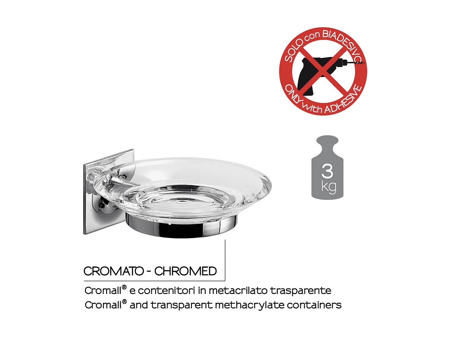 Porte-Savon Mural Verre/Acier Inoxydable Chromé | Mimosa