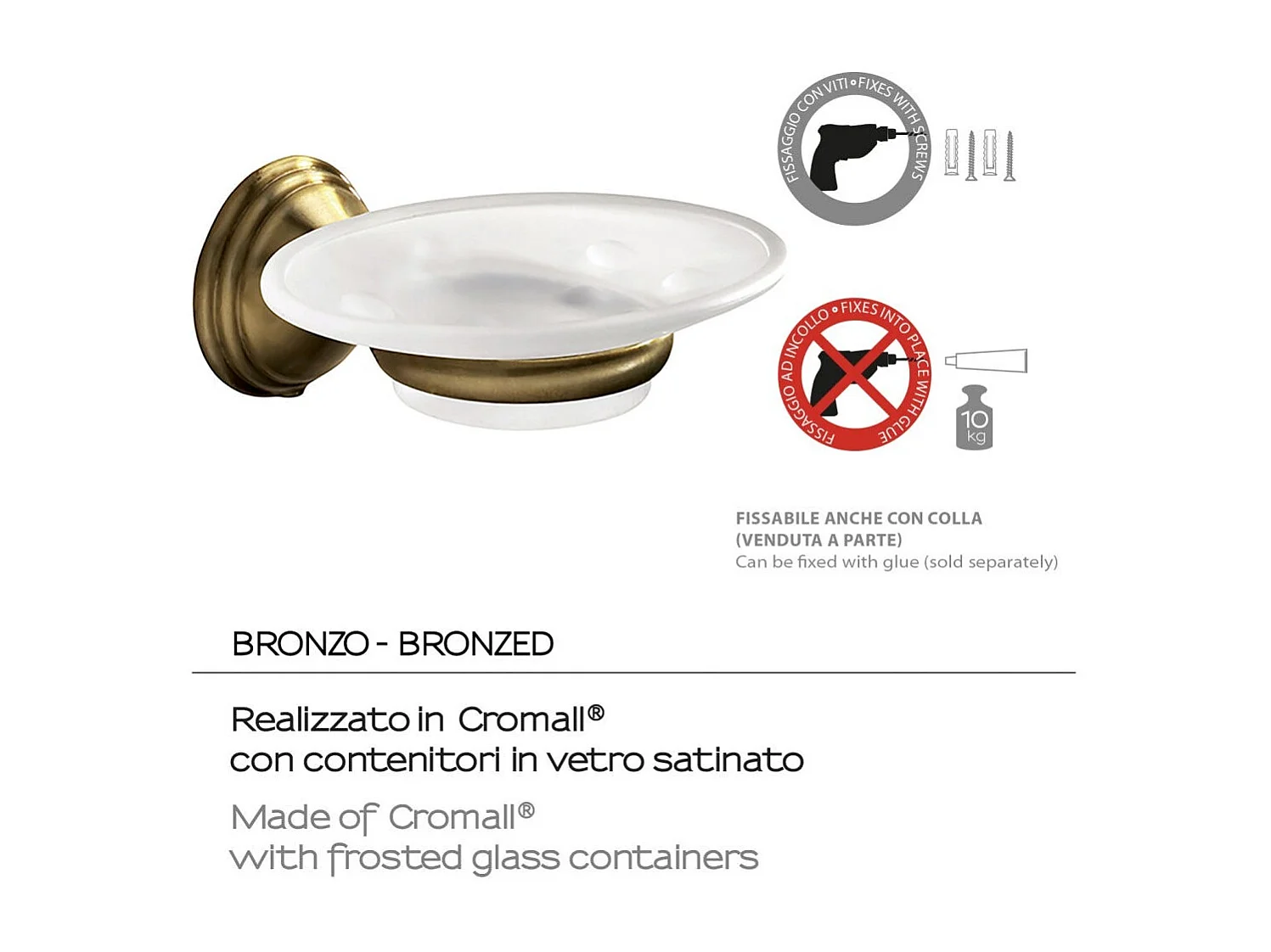 Porte-Savon Mural En Acier Bronzé Avec Soucoupe En Verre | Rosa