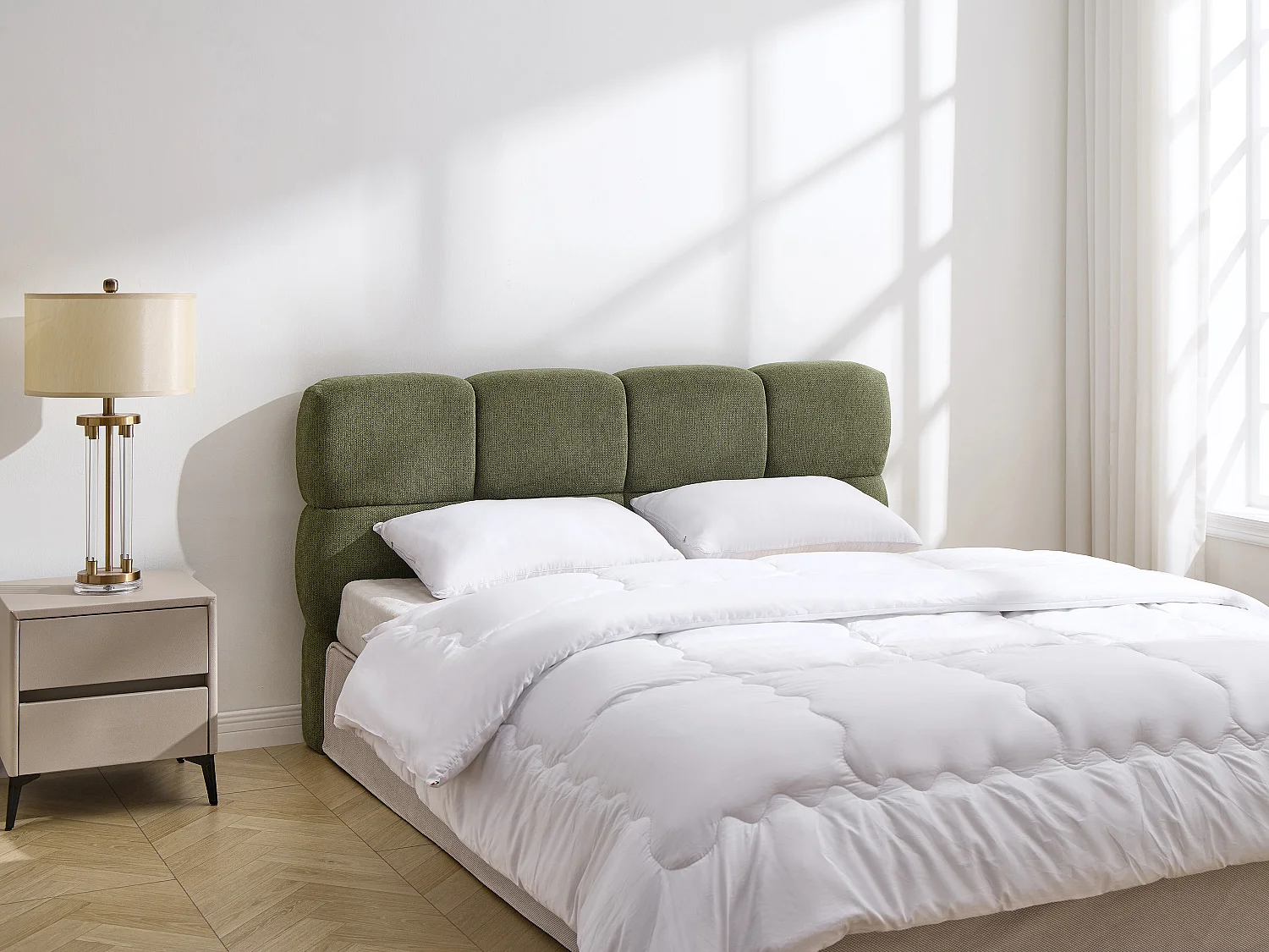 Tête de lit 140 cm - Tissu texturé - Vert olive - DAMADO