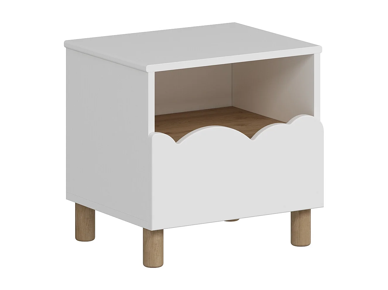 Table de chevet avec 1 tiroir et 1 niche – Blanc et naturel – NUBORELA