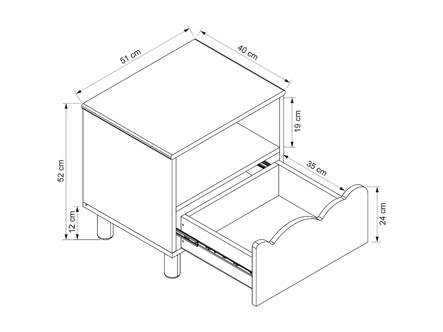 Table de chevet avec 1 tiroir et 1 niche – Blanc et naturel – NUBORELA