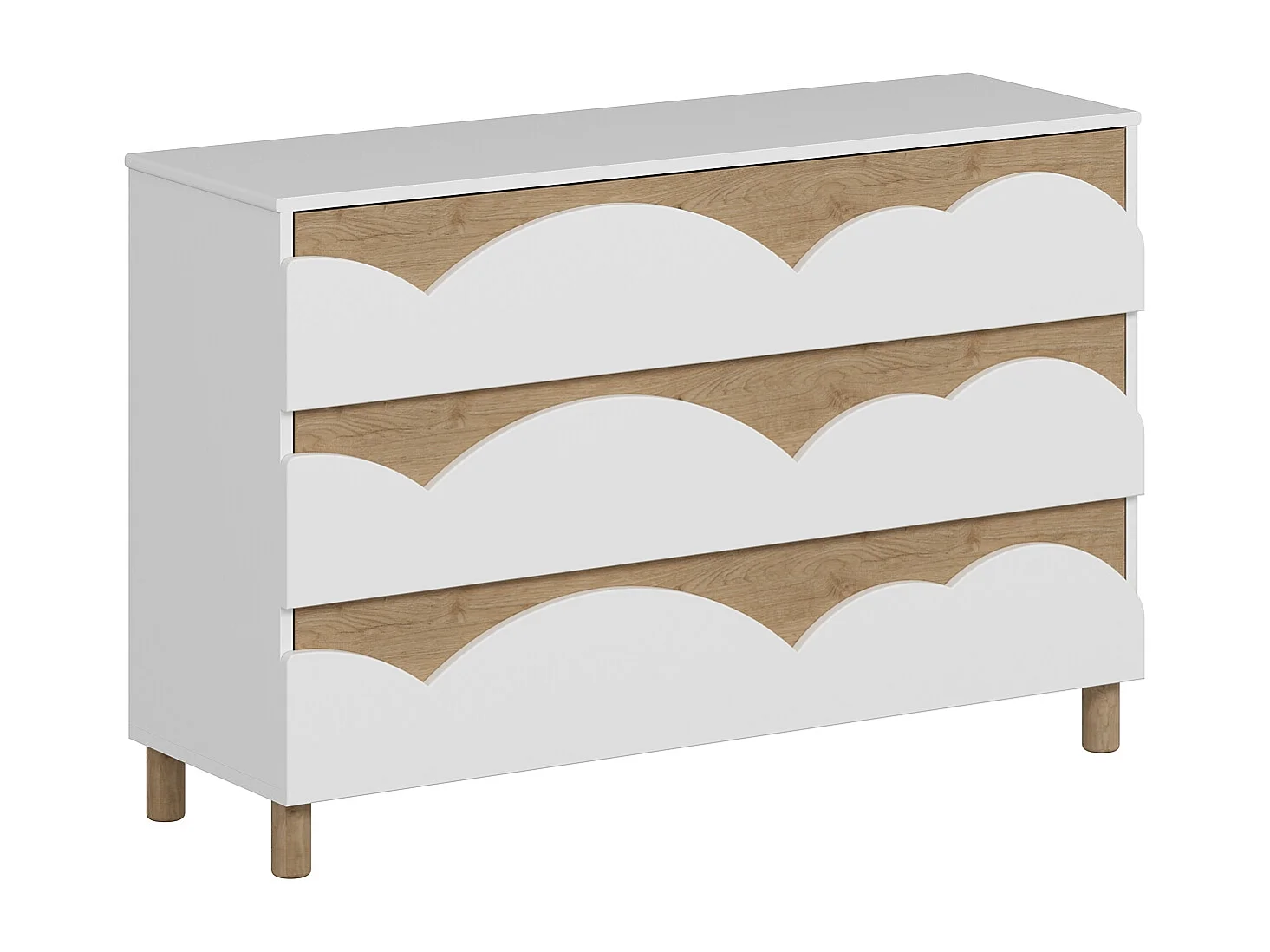 Commode 3 tiroirs – Blanc et naturel – NUBORELA