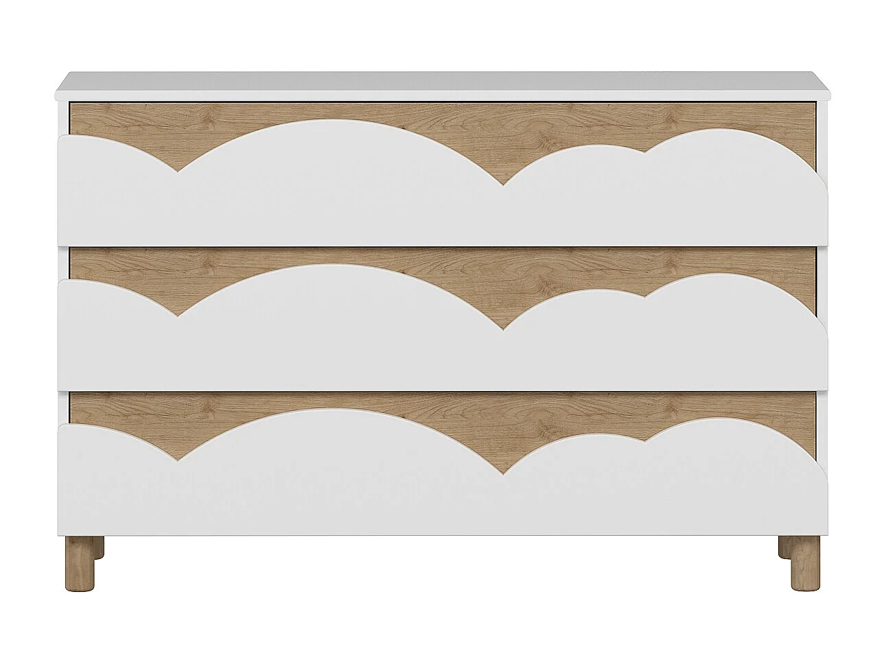 Commode 3 tiroirs – Blanc et naturel – NUBORELA