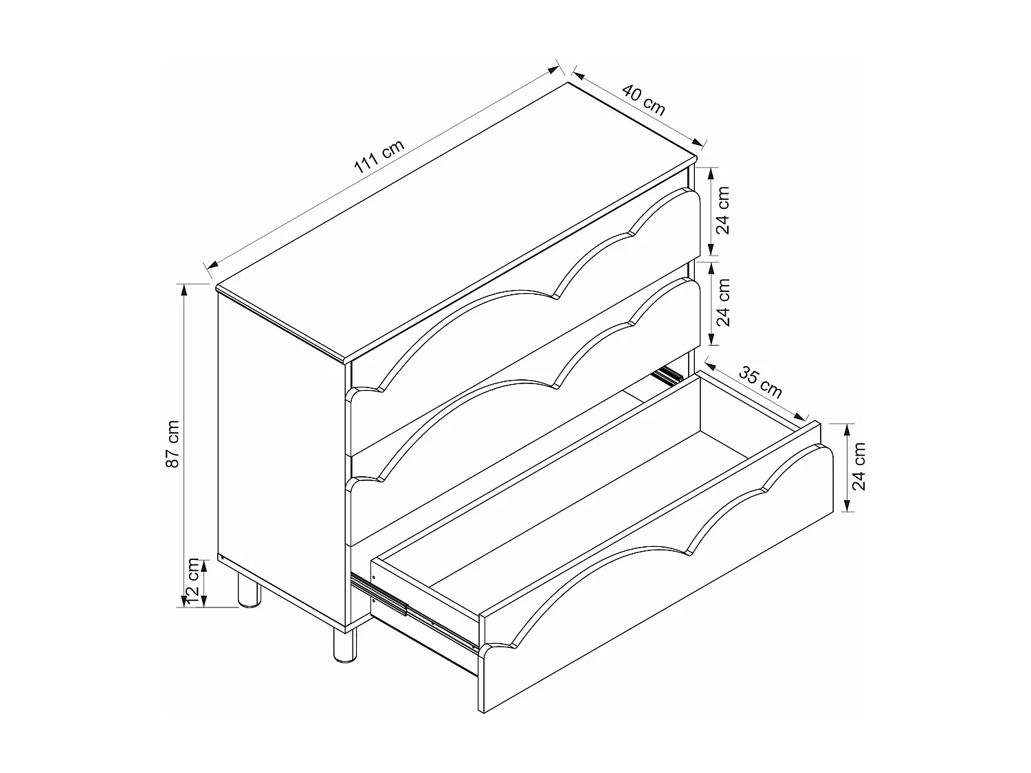 Commode 3 tiroirs – Blanc et naturel – NUBORELA