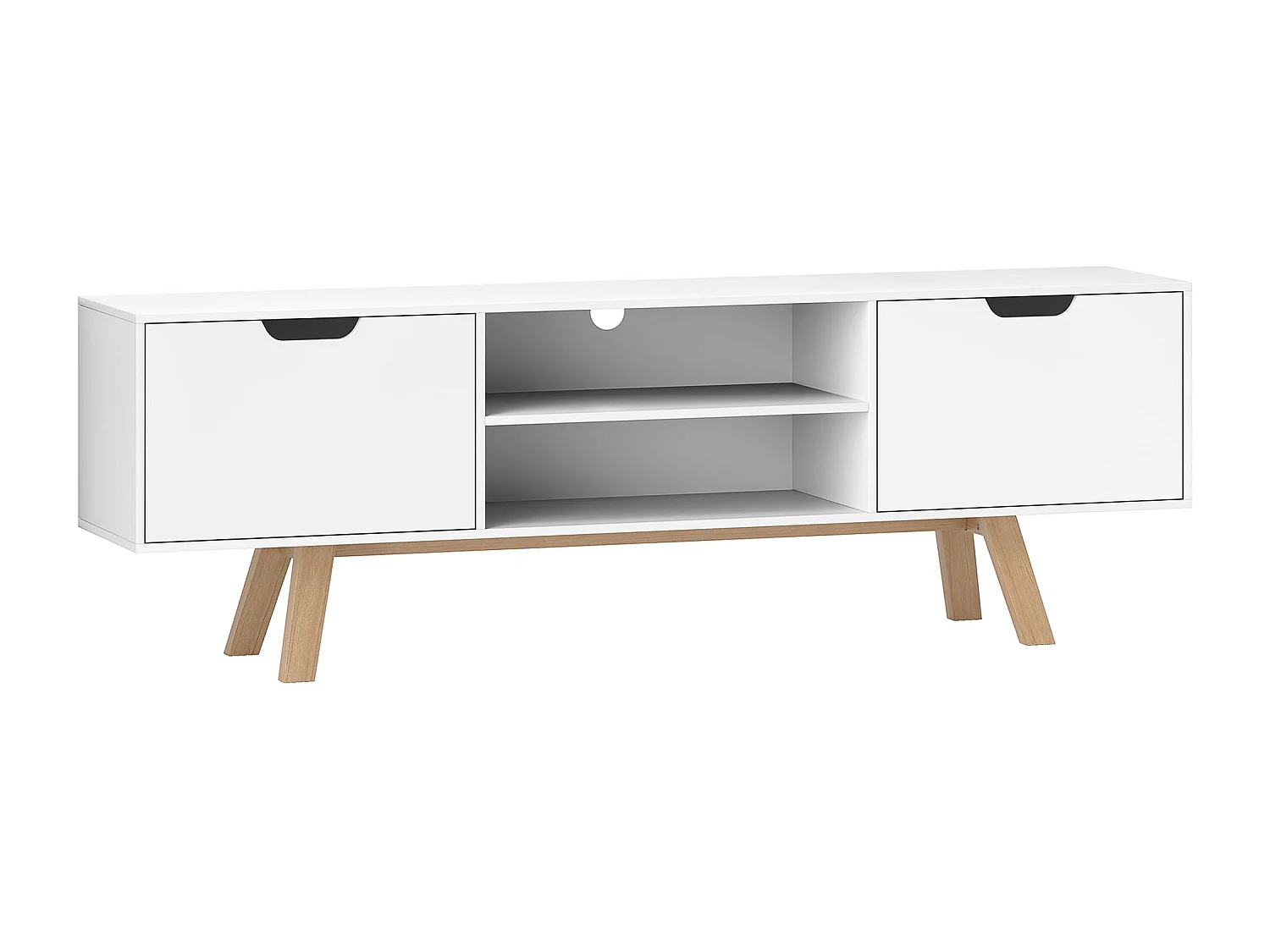 Meuble TV 150 × 39 × 50 cm blanc, 2 placards et 2 étagères, pour TV jusqu'à 65",  salon