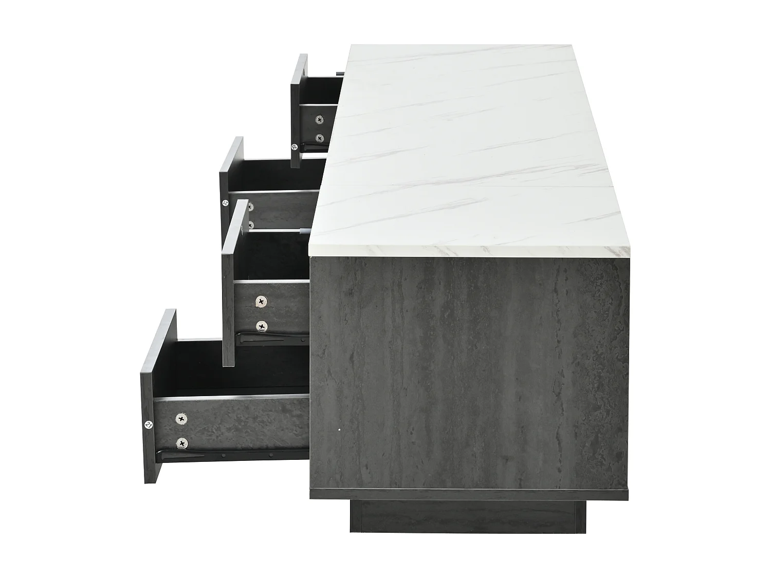 Mobile TV Deluxe da 160 cm per TV da 70", grigio, piano in marmo, gestione dei cavi, cassetti con apertura a pressione