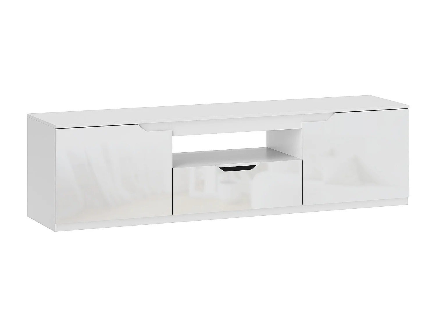 Mueble TV blanco de 160 cm con 2 puertas, cajón y pasacables, para TV de hasta 65"