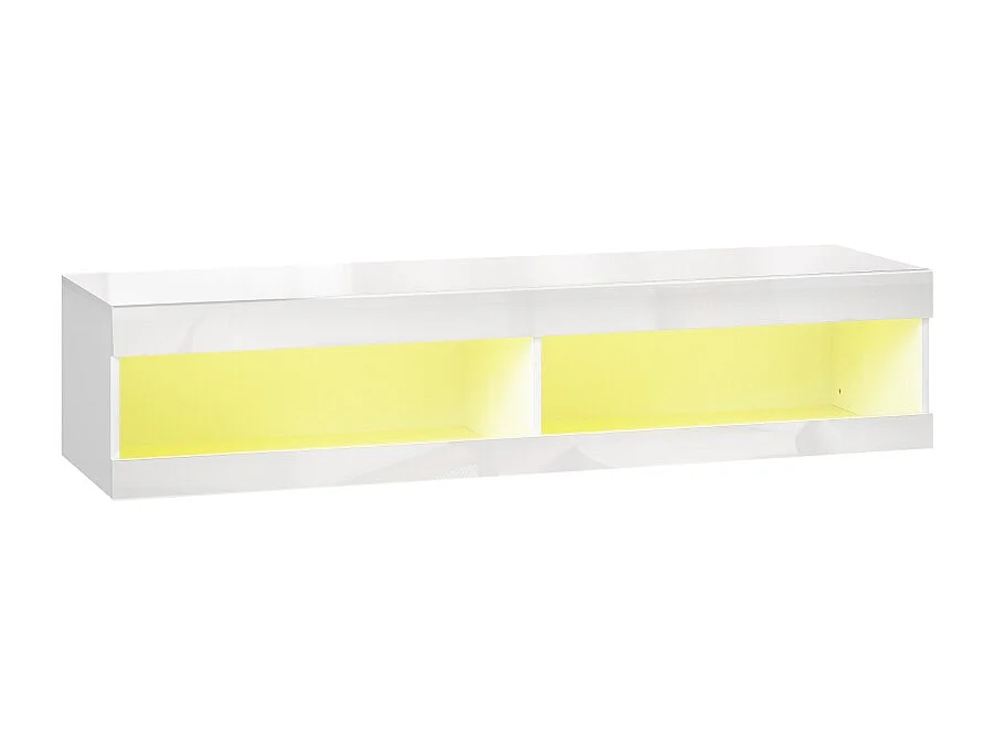 Meuble TV mural ou bas 140 × 40 × 30 cm blanc laqué, LED RGB, rangement ouvert, salon/chambre