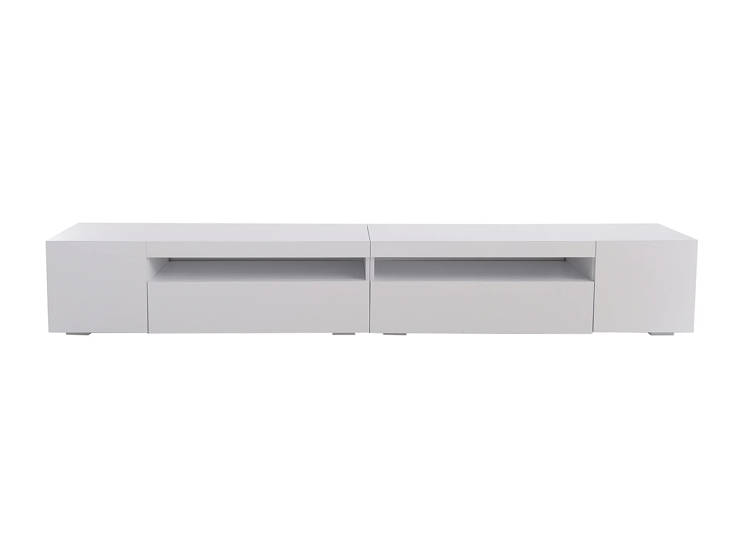 Witte tv-standaard 260x35x40 cm, 3 planken, 3 vakken, 2 deuren, verstelbare ledverlichting