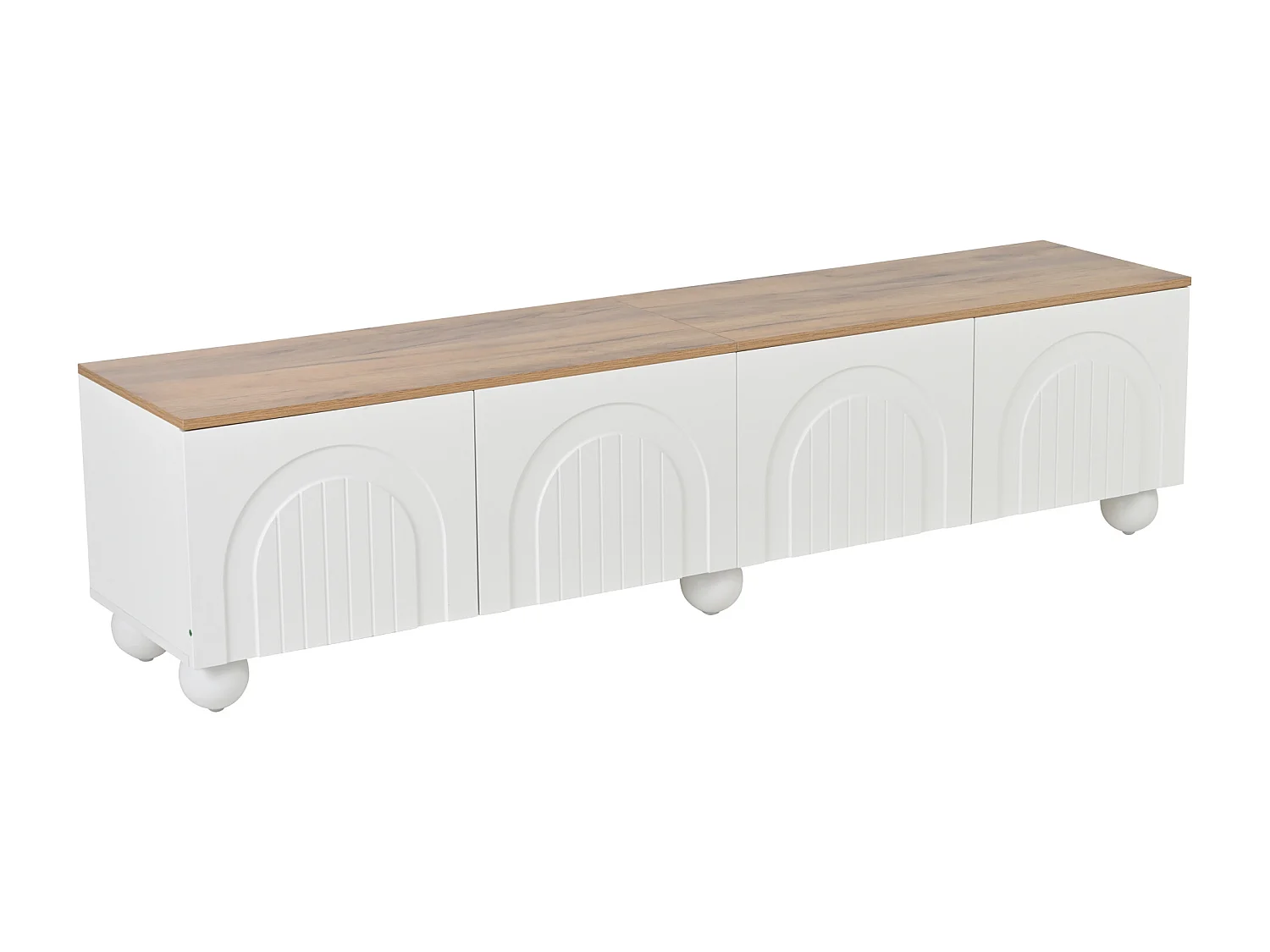 Meuble TV bas 180 × 40 × 45 cm bois/blanc, 4 placards, 6 pieds métal, lowboard pour TV jusqu’à 80"