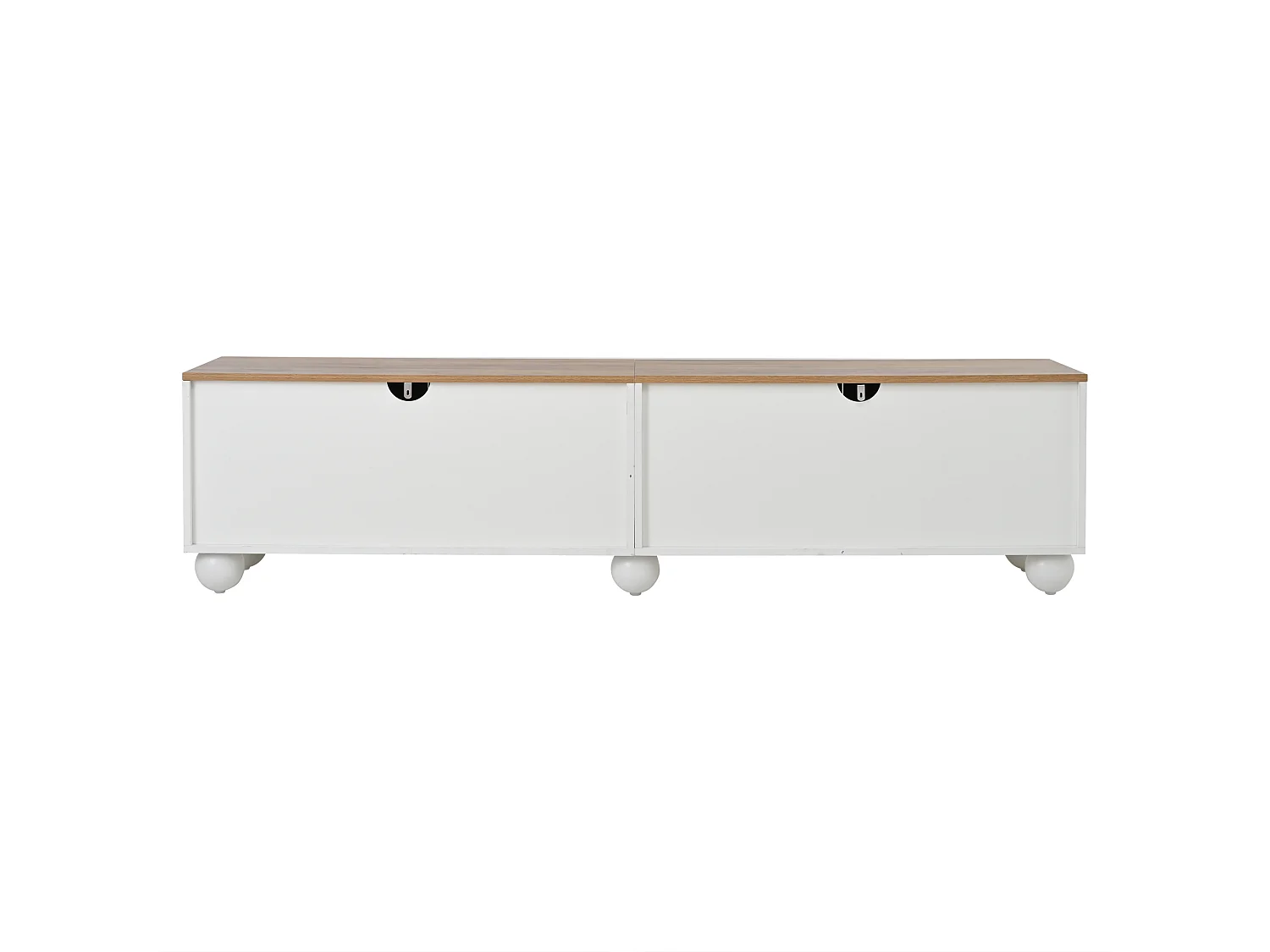 Meuble TV bas 180 × 40 × 45 cm bois/blanc, 4 placards, 6 pieds métal, lowboard pour TV jusqu’à 80"