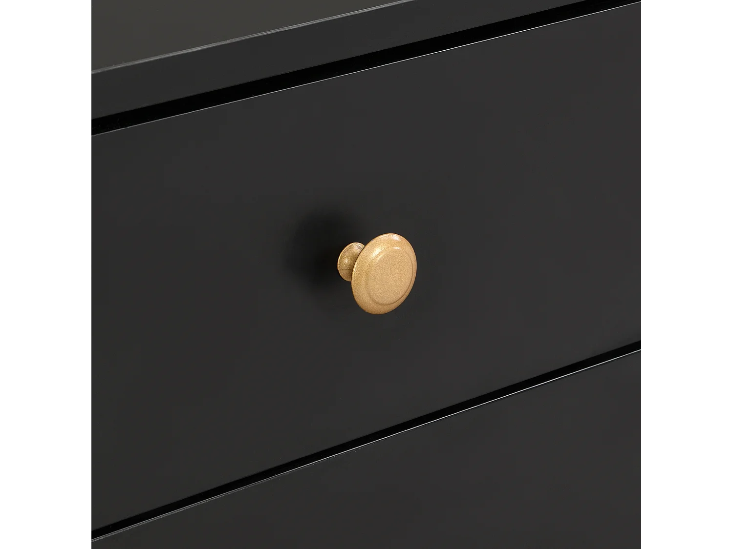 Mueble TV con almacenaje, 2 puertas y 4 cajones, mueble TV bajo, patas y tiradores dorados, color negro