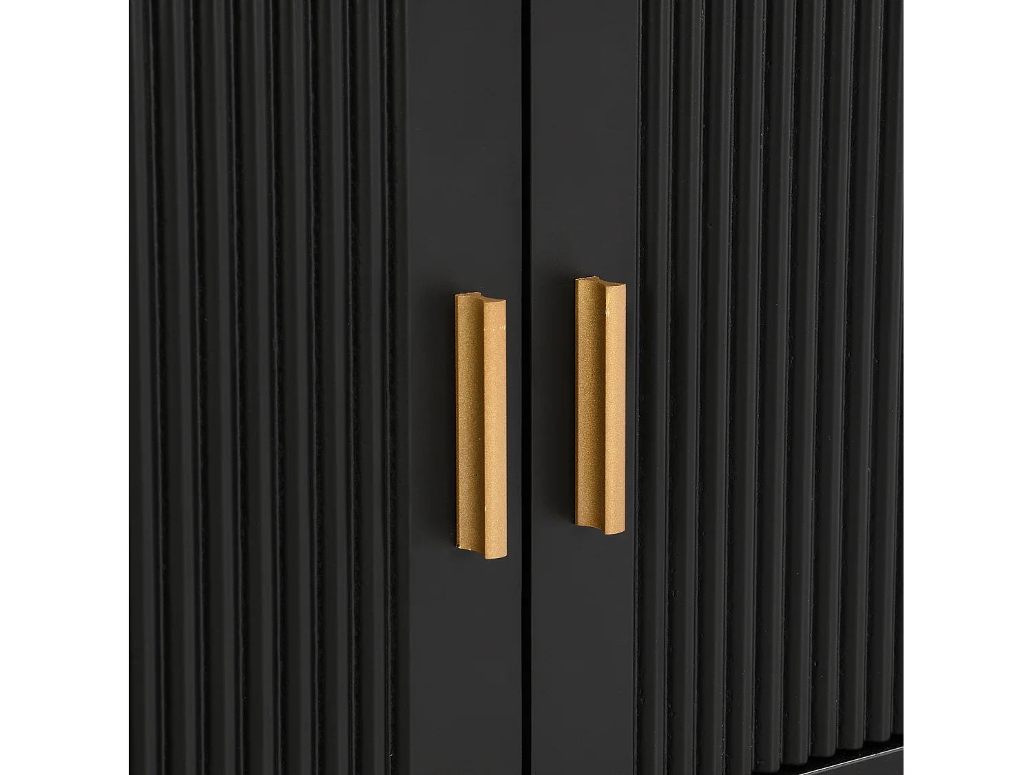 Mueble TV con almacenaje, 2 puertas y 4 cajones, mueble TV bajo, patas y tiradores dorados, color negro