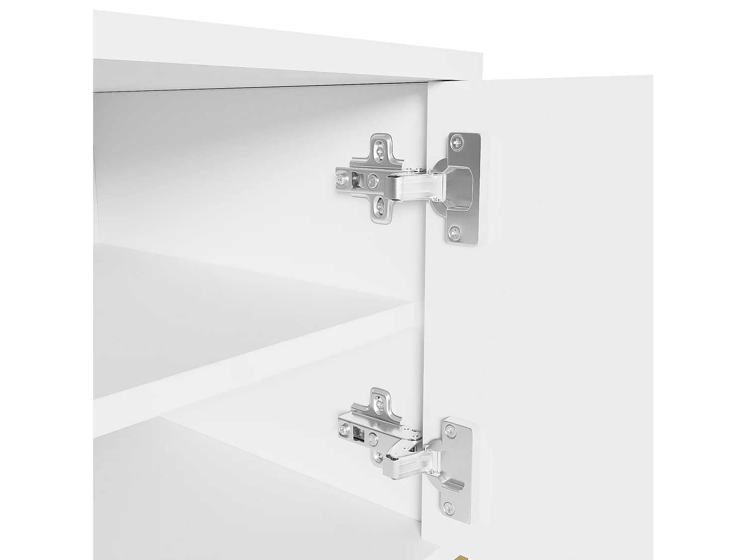 Mobile TV basso con anta texturizzata, maniglie e gambe dorate, credenza bassa per soggiorno, 170x40x45 cm, bianco