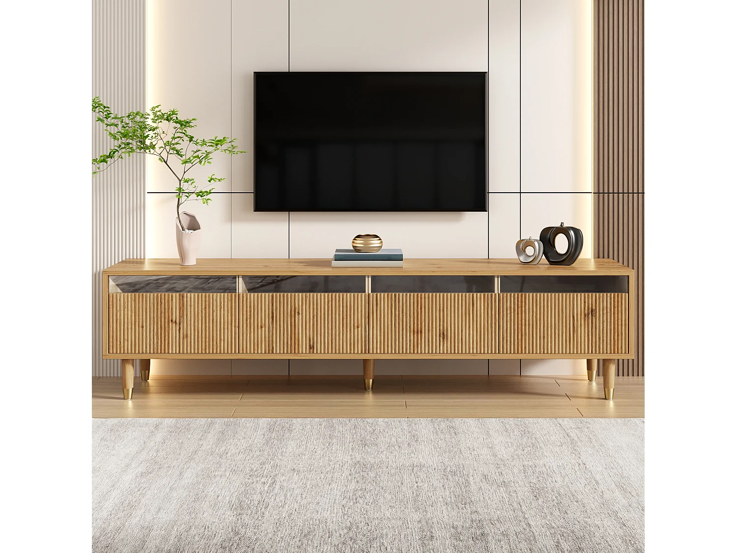 Mobile TV moderno con effetto legno, 178 cm - Design minimalista, ampio spazio di archiviazione, 4 cassetti, legno