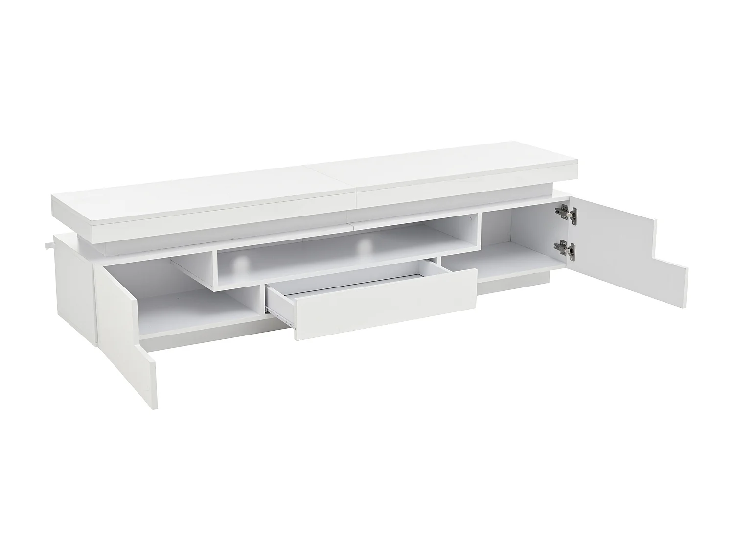 Mobile TV basso 175 × 38 × 45 cm laccato con illuminazione a LED, 2 armadi a L, spazio di archiviazione semi-aperto, per soggiorno
