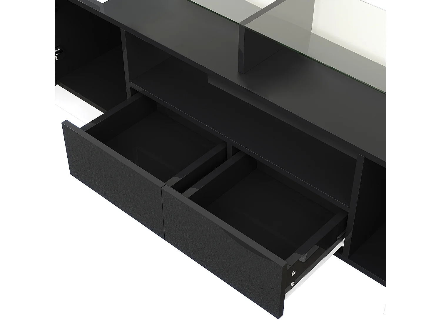 Mobile TV basso 200 cm, con illuminazione a LED, design moderno ed elegante superficie in vetro, per soggiorno, bianco