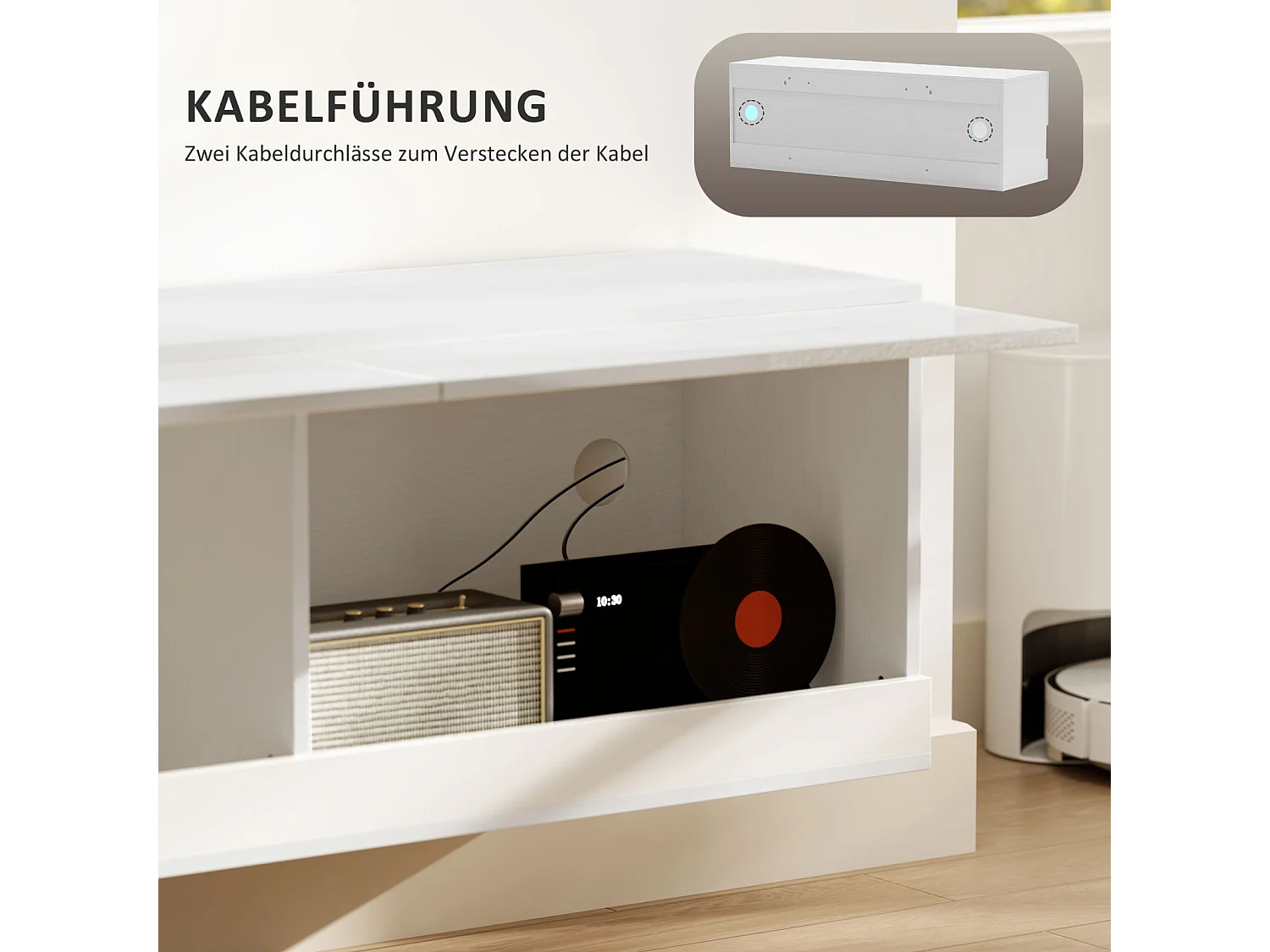 Lage tv-kast 120×35×40,5 cm, wit gelakt, multicolor LED met 16 standen, lades en open planken