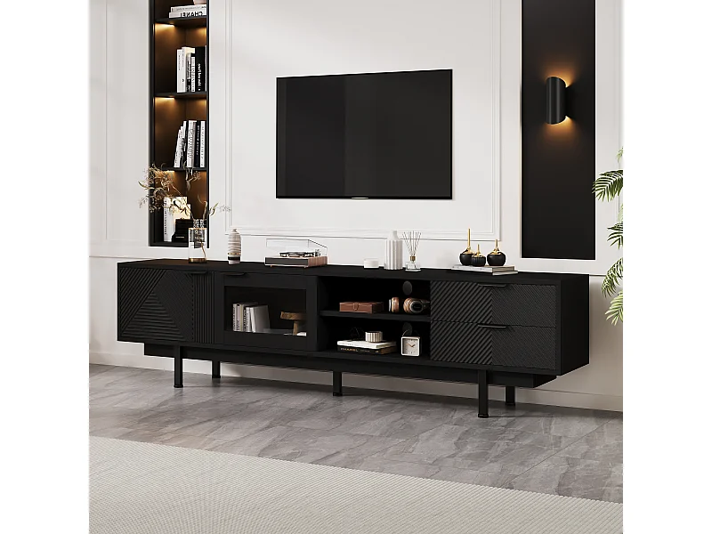 Boheemse tv-meubel met opbergruimte, minimalistische kastdeuren, 200 x 40 x 51 cm, zwart