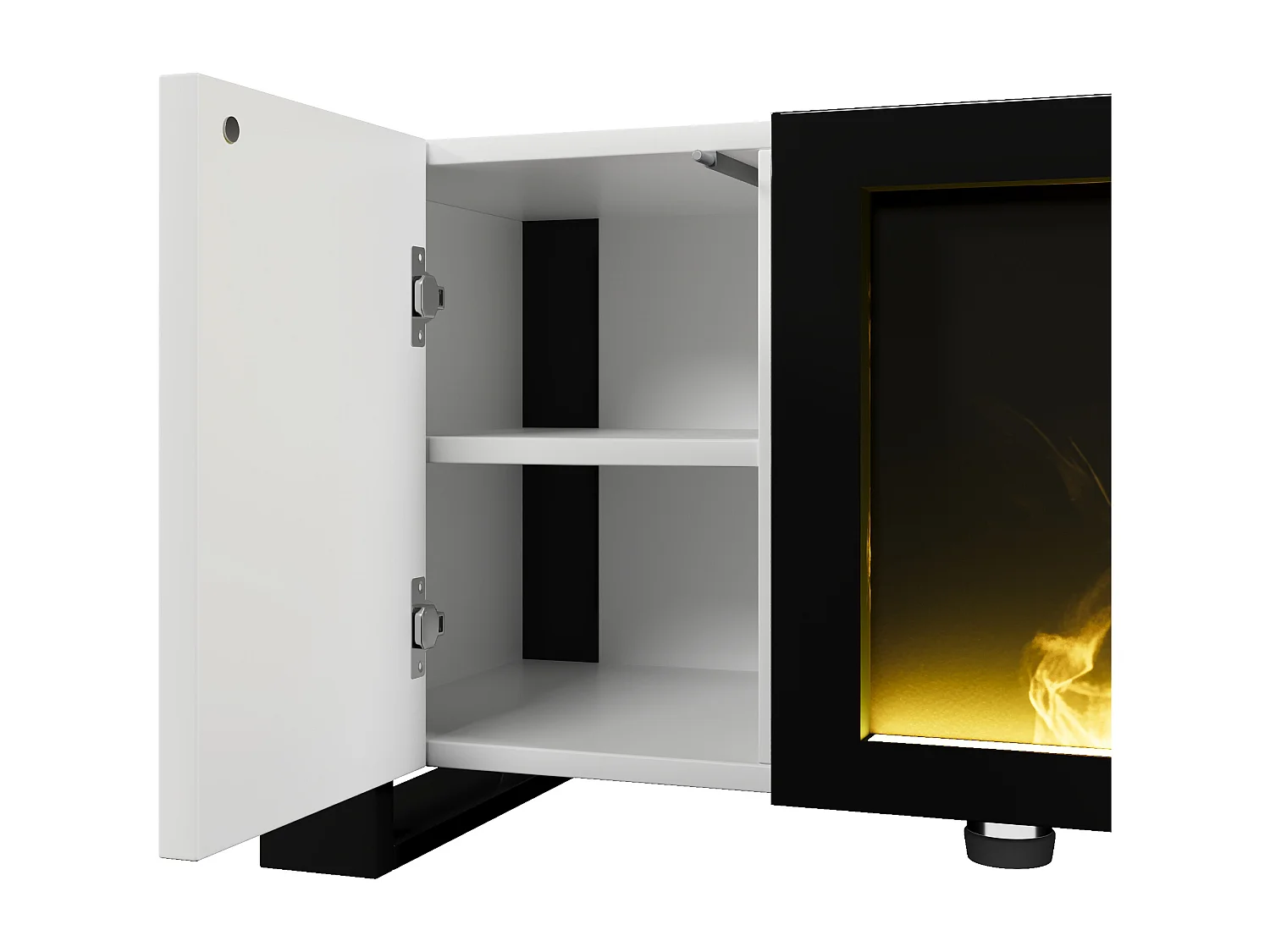 Meuble TV bas avec cheminée électrique , effet flamme , pas de fonction chauffante , Noir+Blanc