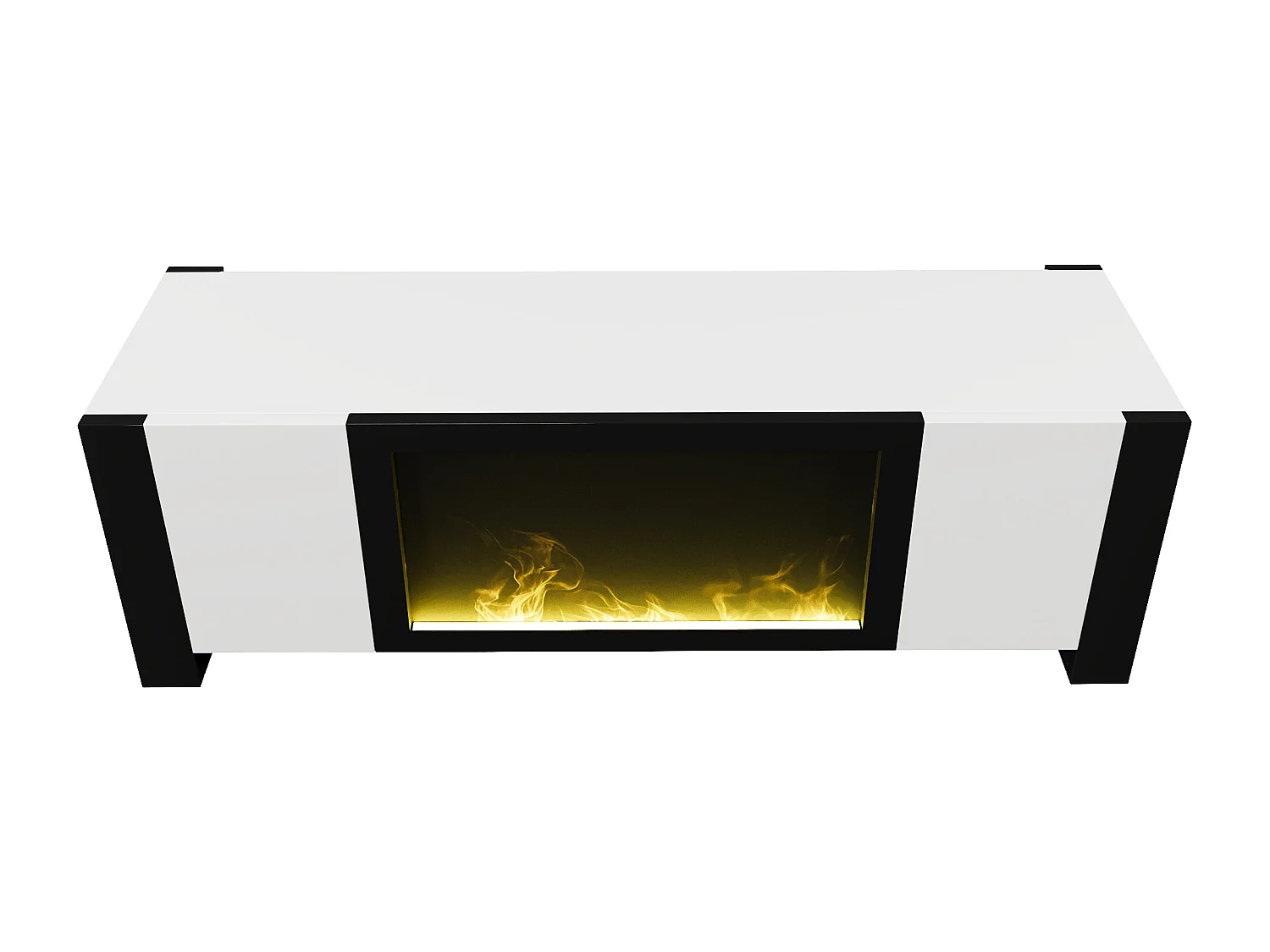 Meuble TV bas avec cheminée électrique , effet flamme , pas de fonction chauffante , Noir+Blanc