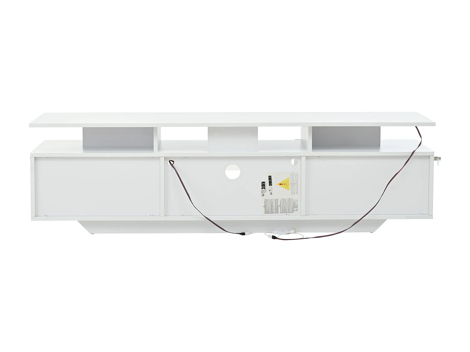 Meuble TV bas 160×40×45 cm laqué avec LED, 2 placards, 8 niches, MDF, pour TV jusqu’à 70", salon