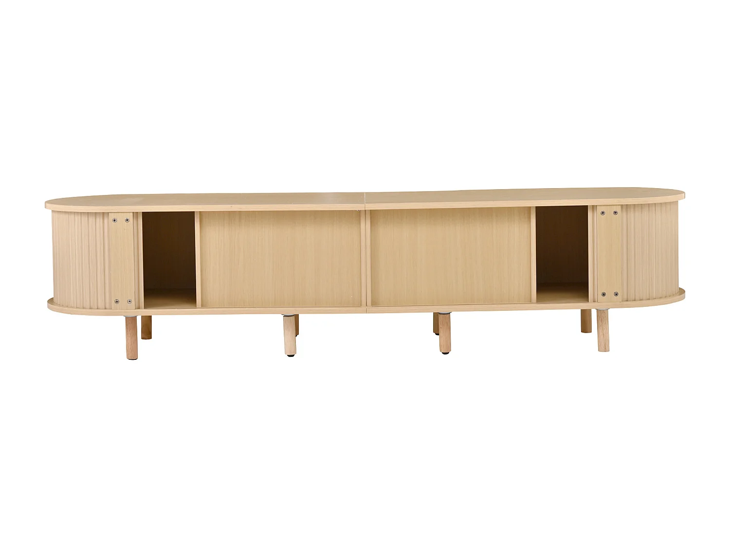 Meuble TV ovale 170 × 40 × 40 cm couleur naturelle, 2 tiroirs rotin, portes coulissantes, pour salon