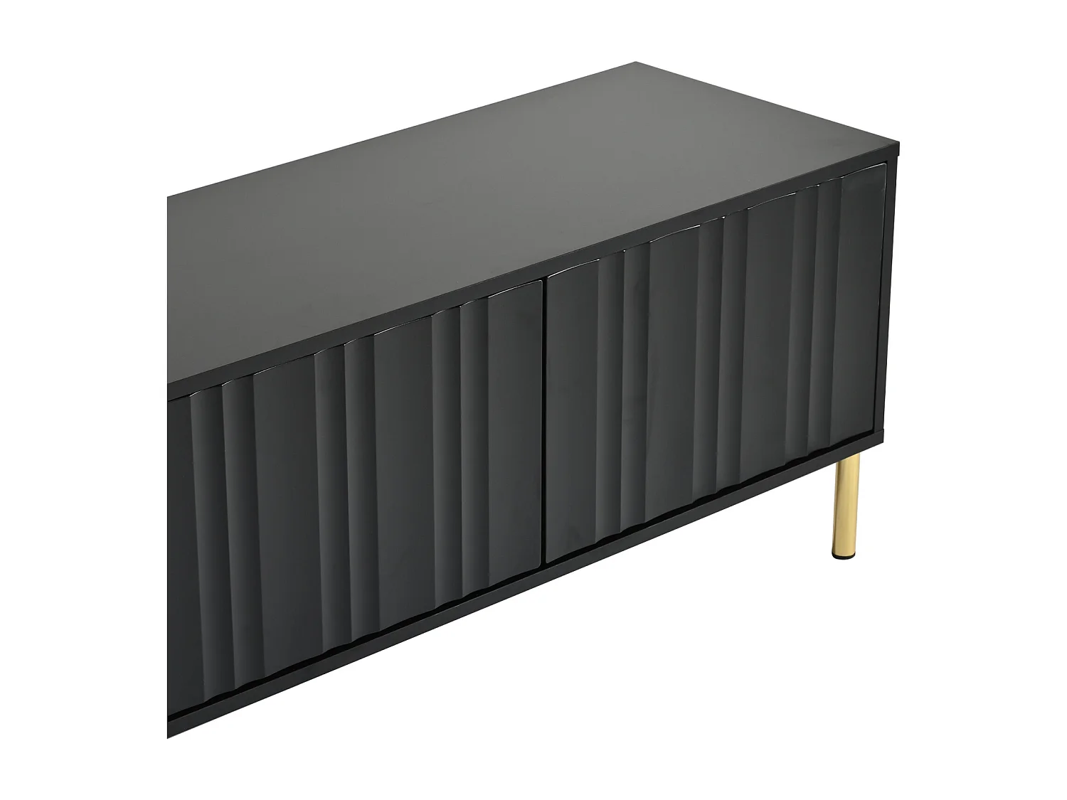 Móvel para TV preto, 190 × 38 × 48 cm – Pés dourados, portas com ranhuras, design moderno para sala de estar.