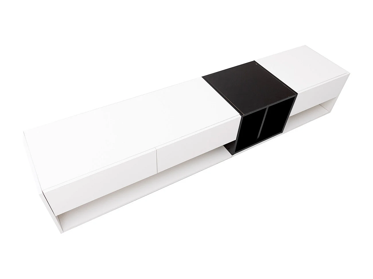 Mobile porta TV basso e moderno con 3 cassetti e vano portaoggetti aperto, 190 x 40 x 34 cm, bianco