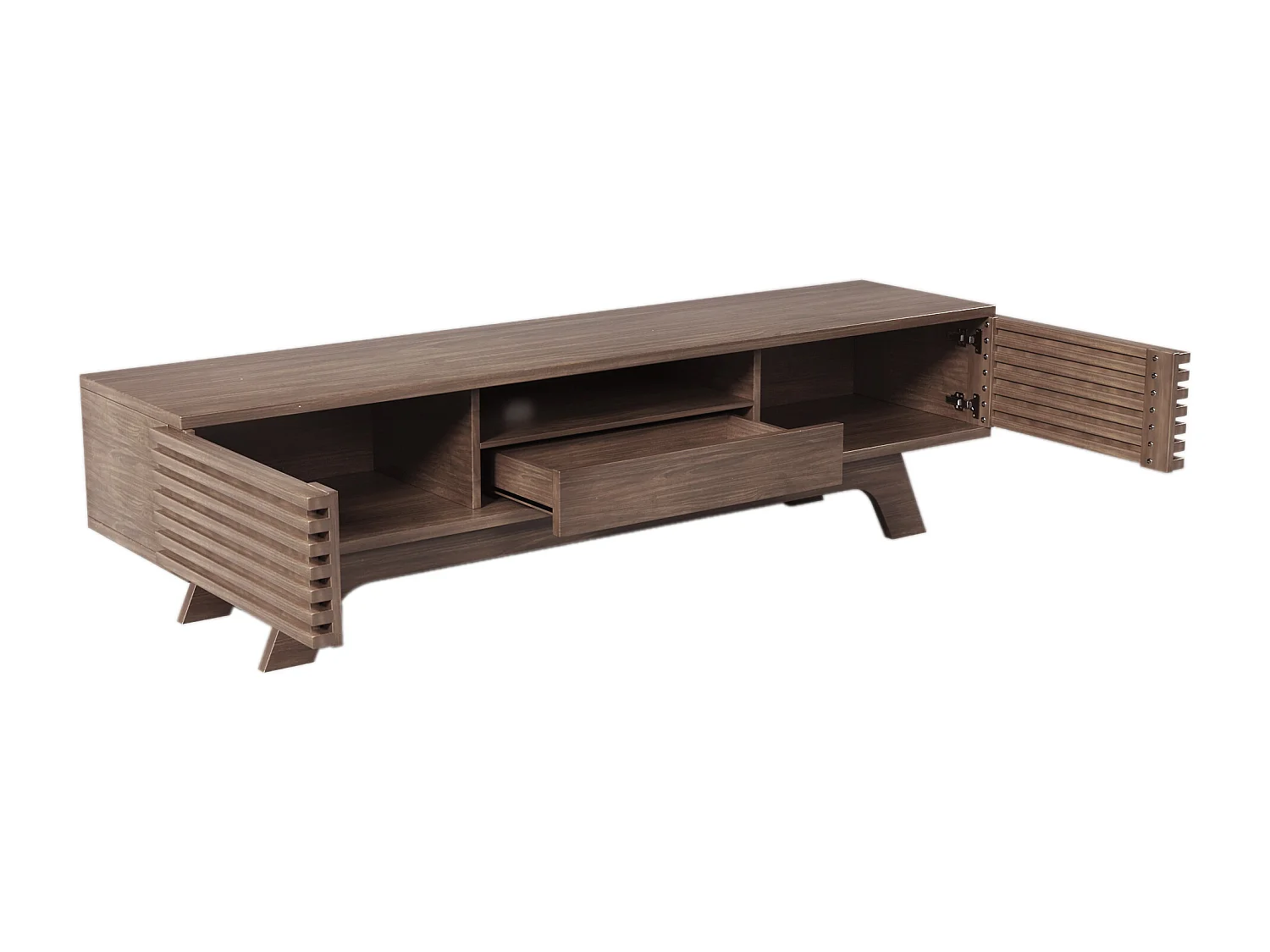 Houten tv-meubel, tv-kast met één lade en twee deuren, laag tv-dressoir voor de woonkamer, 150 x 35 x 44 cm