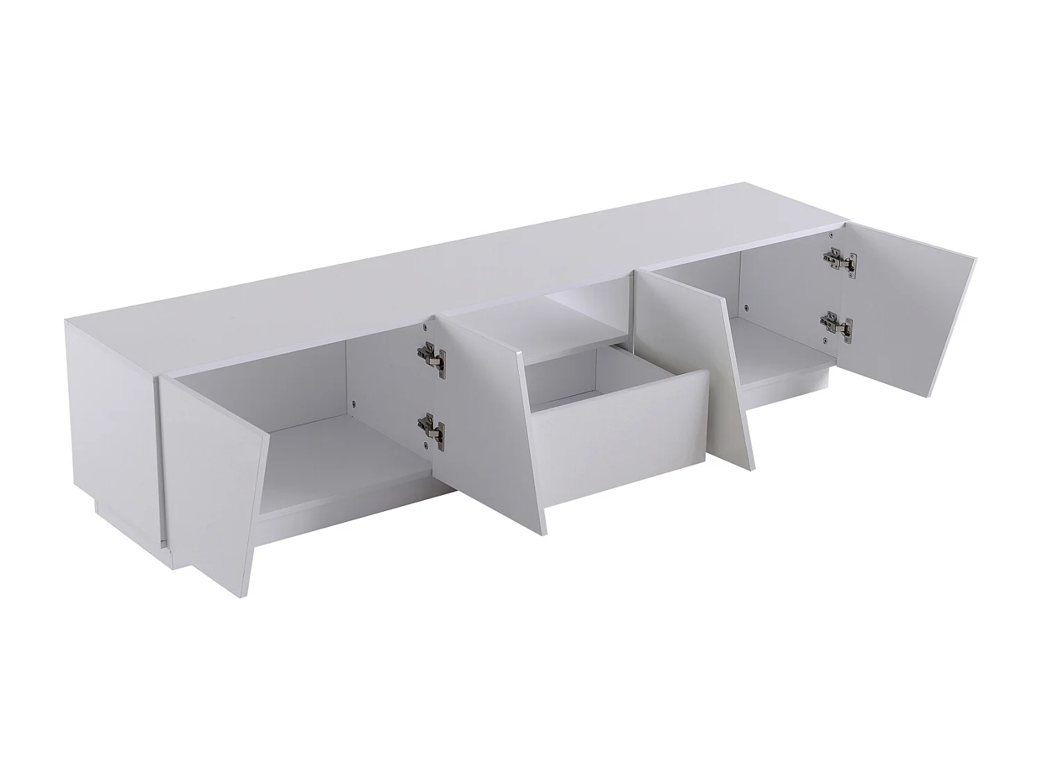 Mobile porta TV moderno bianco lucido per soggiorno, stile patchwork smussato, 170 x 42 x 37 cm