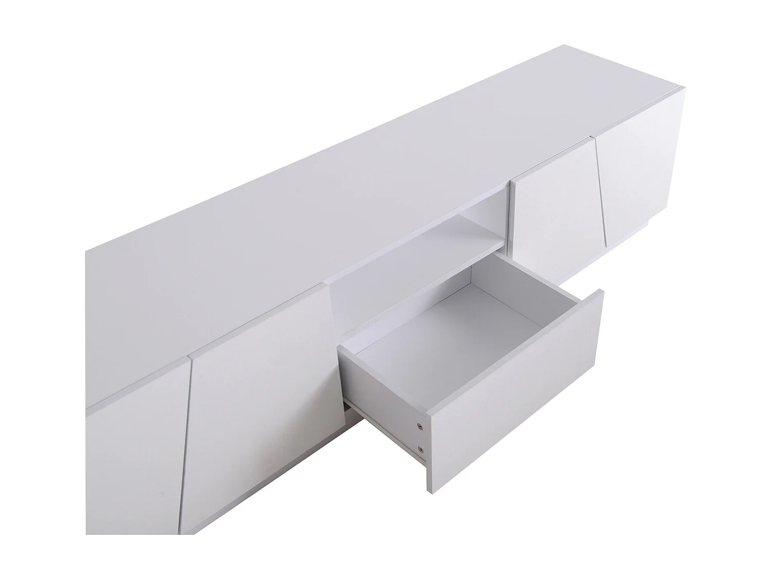 Mobile porta TV moderno bianco lucido per soggiorno, stile patchwork smussato, 170 x 42 x 37 cm