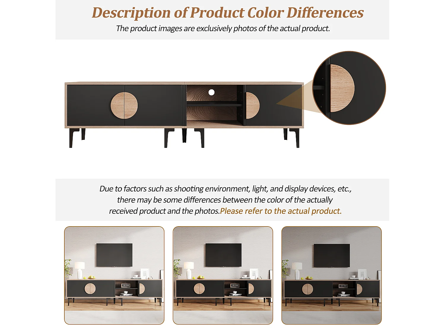 Lage tv-kast 180×35×49 cm hout/zwart, 2 kasten en open nissen, lowboard voor tv's tot 80"