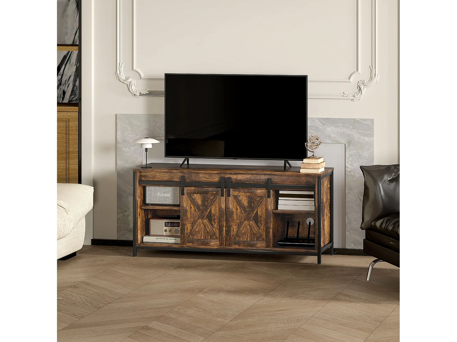 TV-meubel 120 × 40 × 54 cm bruin, 2 kasten en 2 planken, voor tv's tot 60", voor woonkamer