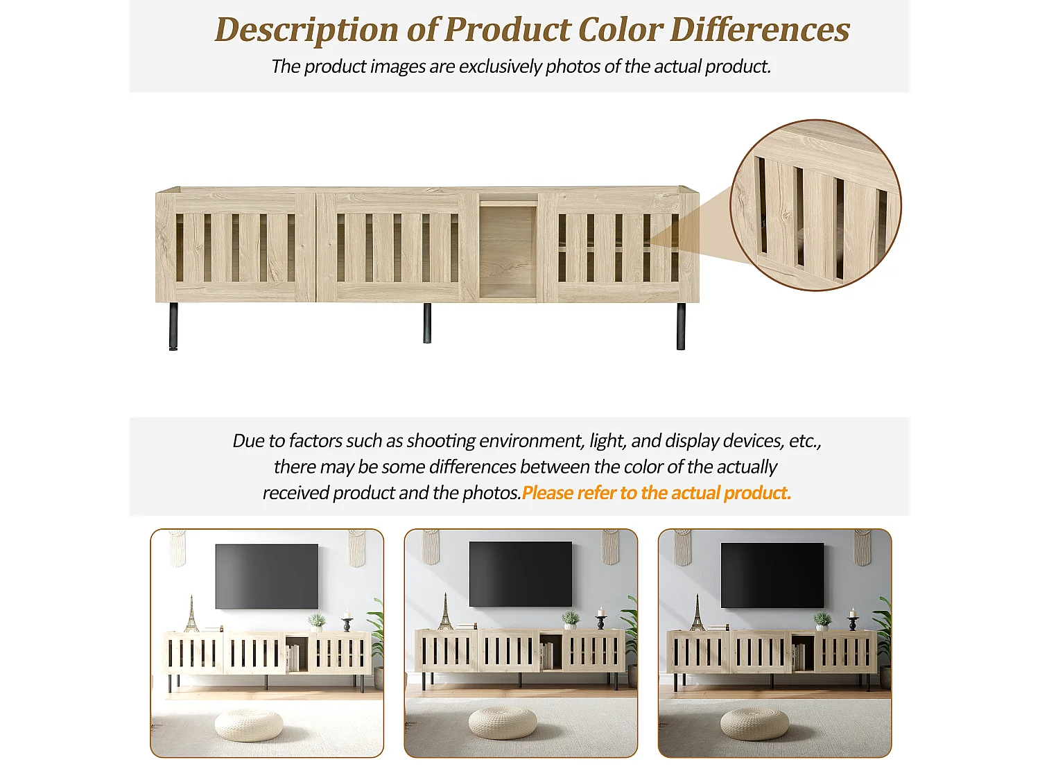 Suporte baixo para TV, 160×40×47 cm, cor natural, design vazado, em MDF, para TVs de até 65 polegadas, para sala de estar.