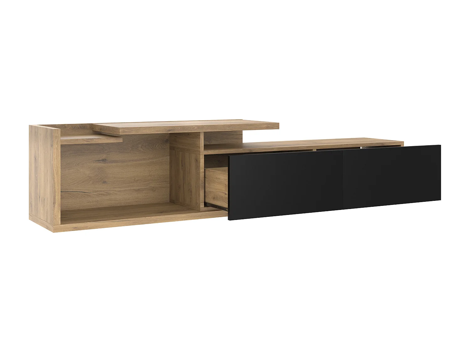 Meuble TV modulaire avec module mobile & LED – Design 2-en-1 extensible jusqu’à 2 m, pour salon,noir