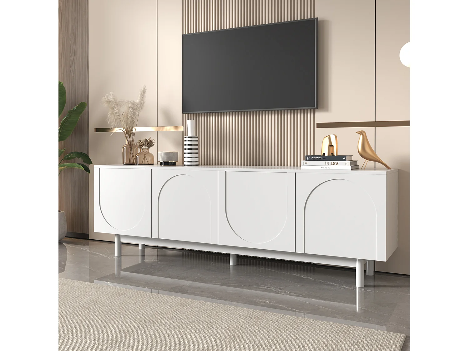 Mobile porta TV moderno bianco 175 × 38 × 56 cm, ripiani regolabili, elegante mobile basso in stile lussuoso per soggiorno