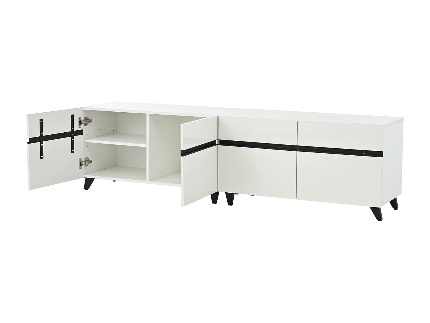 Lage tv-kast 180 × 40 × 49 cm, 4 kasten met verstelbare tussenschotten, lowboard voor tv's tot 80"
