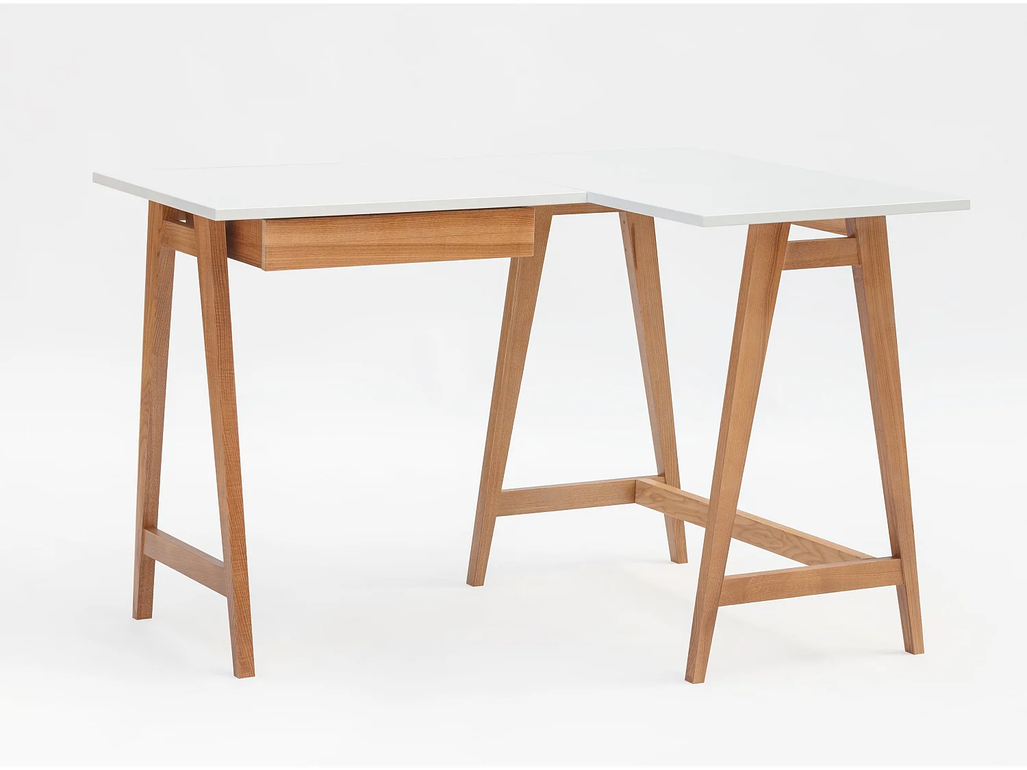 Bureau d'angle avec tiroir 115 x 85 cm Luka Blanc | Pieds Chêne | Côté droit