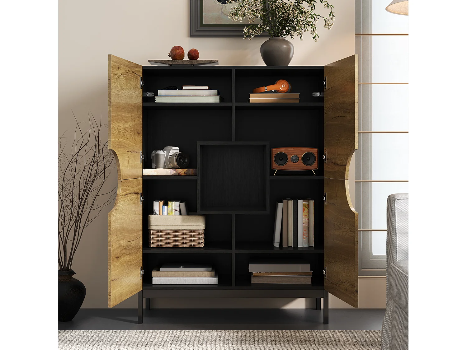 Vitrine et meuble à chaussures 2 en 1 – Design moderne avec étagères réglables et grand espace de rangement