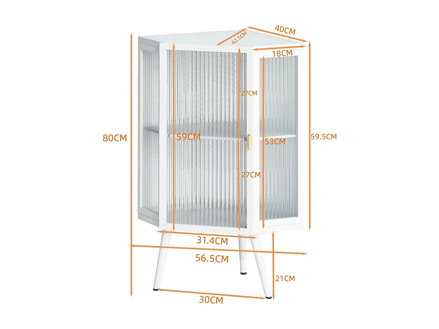 Armoire Conique avec Porte en Verre trempé et étagères de Rangement pour Salle de Bain, Salon,Blanc